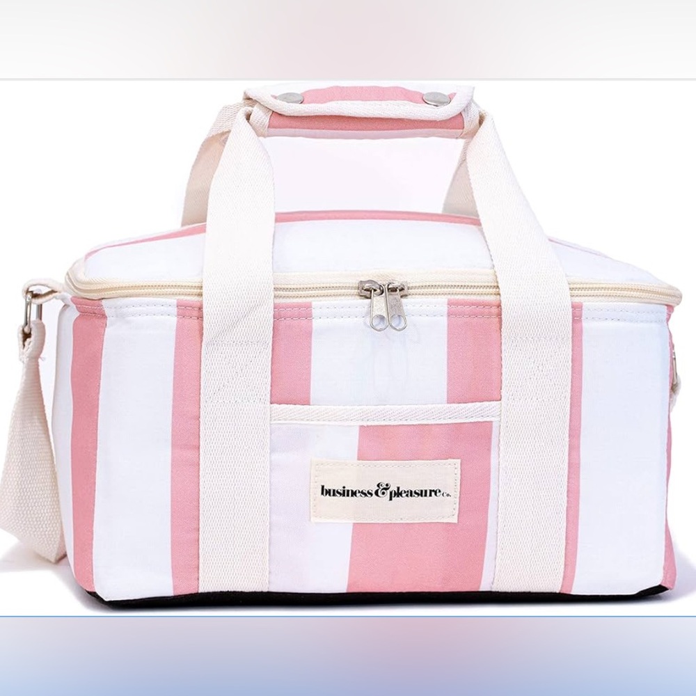 Business & Pleasure Co Holiday Cooler Bag in Crew Pink Stripe